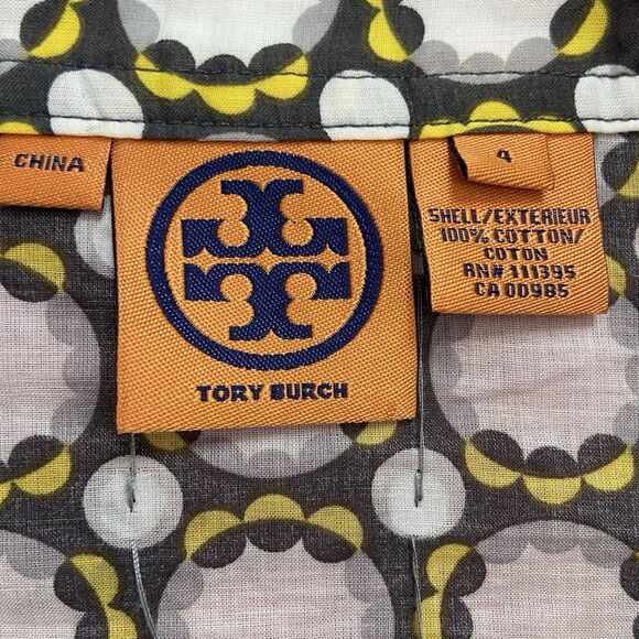 Tory Burch Stephanie Tunic Top Geometric Gray Yellow White Size 4 - Picture 3 of 10